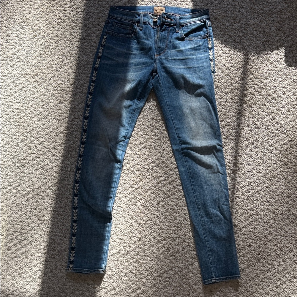 DRIFTWOOD Blue Skinny Jeans with Embroidered Sides